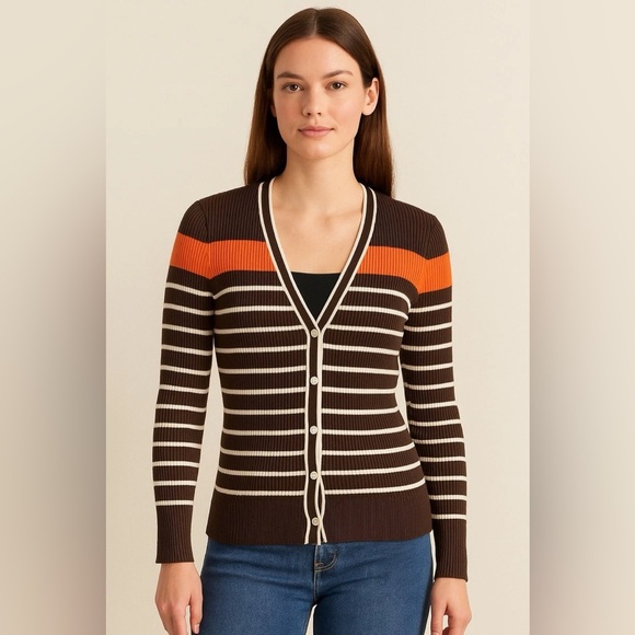 Ralph Lauren Sweaters - Ralph Lauren Brown and Orange Striped Cardigan